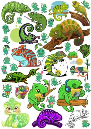 Colorful Cartoon Chameleon and Lizard Vector Illustrations Free Vector