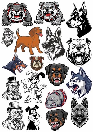 Collection of Dog and Bulldog Vector Illustrations and Mascots Free Vector