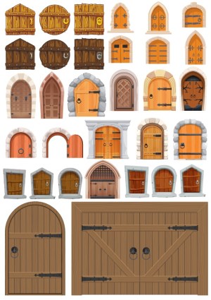 Collection of Various Wooden and Stone Doors Vector Set Free Vector