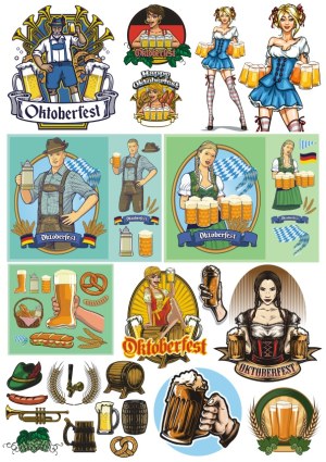 Oktoberfest Themed Vector Illustrations with Traditional Beer and Festive Characters Free Vector