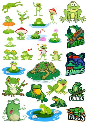 Collection of Cartoon and Realistic Frog Vector Illustrations Free Vector