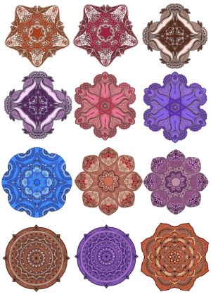 Set of Twelve Colorful Decorative Mandala Patterns Free Vector