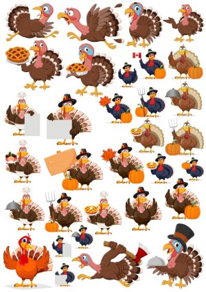 Cartoon Turkeys in Thanksgiving and Fall Themes Free Vector