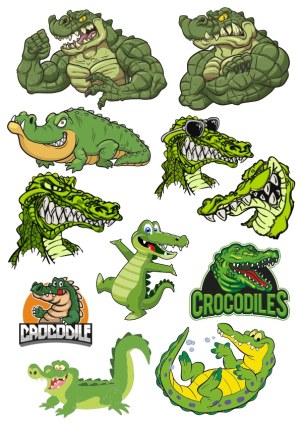 Collection of Cartoon and Aggressive Crocodile Vector Illustrations Free Vector