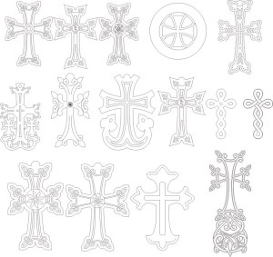 Collection of Decorative Celtic Cross Outline Vector Designs Free Vector