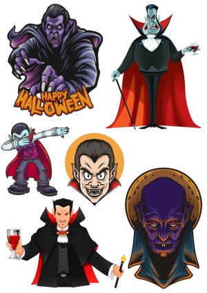 Collection of Vampire and Dracula Cartoon Vector Illustrations Free Vector