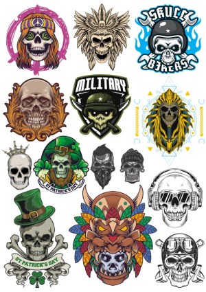 Collection of Skull-Themed Vector Illustrations Free Vector