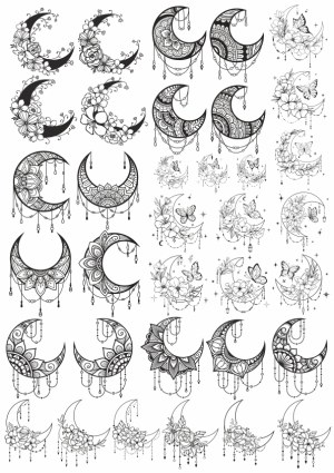 Collection of Hand-Drawn Ornamental Crescent Moon Vectors with Floral and Mandala Designs Free Vector