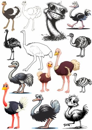 Collection of Cartoon and Realistic Ostrich Illustrations Free Vector
