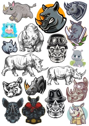 Collection of Stylized Rhinoceros Vector Illustrations Free Vector