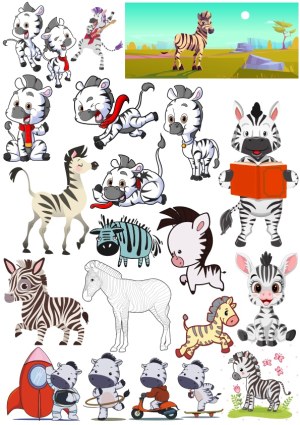 Collection of Various Cartoon Zebra Illustrations and Characters Free Vector