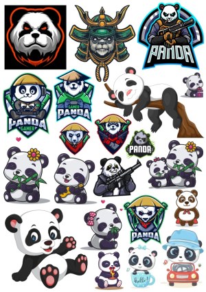 Collection of Panda and Bear Themed Cartoon and Gamer Vector Illustrations Free Vector