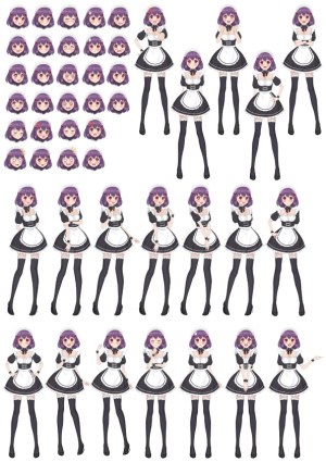 Anime Style Maid Character with Multiple Expressions and Poses Free Vector