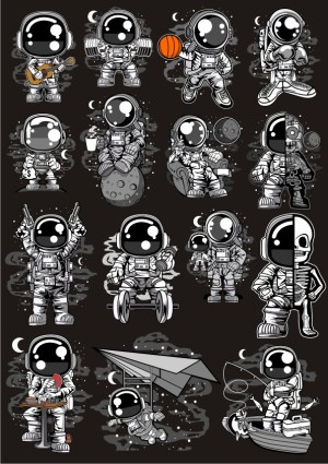 Cute Astronaut Characters in Various Activities Vector Set Free Vector