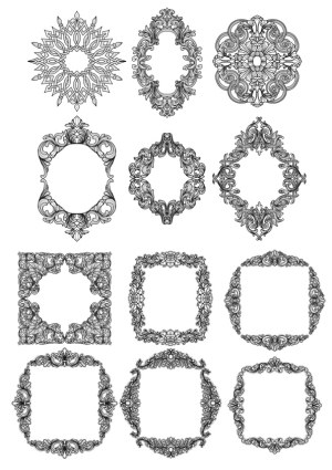Set of 12 Ornate Vintage Baroque Style Frames and Borders Free Vector