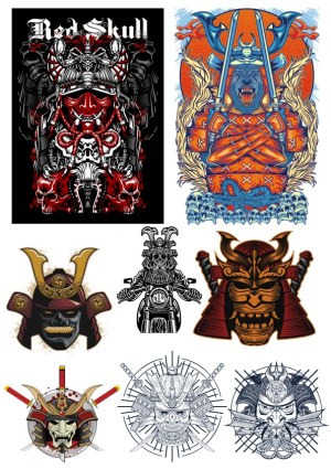 Collection of Samurai and Oni Warrior Helmet Vectors Free Vector