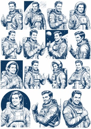 Hand-Drawn Astronauts Giving Thumbs Up in Space Suit Vector Set Free Vector