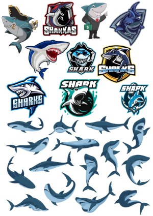 Collection of Shark Mascots and Silhouettes Vector Set Free Vector