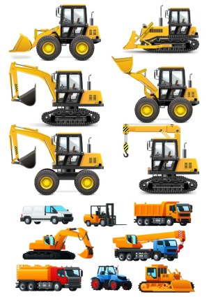Construction and Industrial Vehicles Vector Set Free Vector