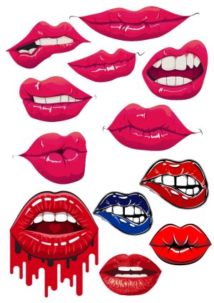 Set of Glossy and Artistic Lip Vectors with Various Expressions Free Vector