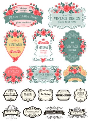 Vintage Floral Labels and Ornamental Frames Collection Free Vector