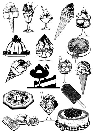 Black and White Vector Ice Cream and Desserts Collection Free Vector