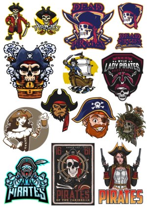 Variety of Pirate-Themed Vector Illustrations and Logos Free Vector