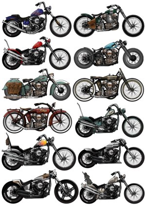 Set of Detailed Classic and Custom Motorcycles Vector Illustrations Free Vector