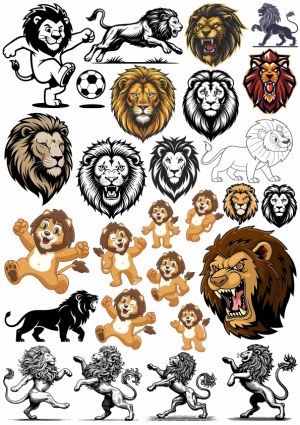 Collection of Lion Vector Illustrations in Various Styles Free Vector