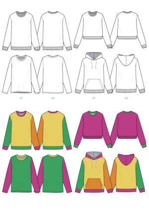 Sweatshirt and Hoodie Vector Flat Templates with Color Variations Free Vector