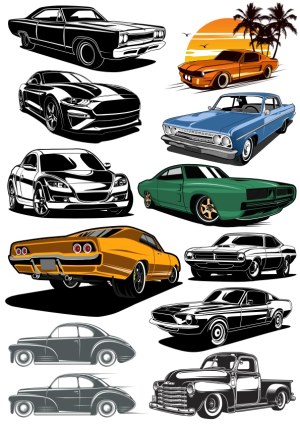 Collection of Vintage and Modern Classic Car Vectors Free Vector