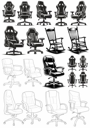 Vector Collection of Office, Gaming, and Rocking Chairs Free Vector
