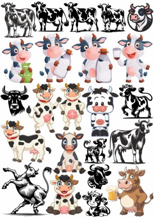 Collection of Cartoon and Silhouette Cow Illustrations Free Vector
