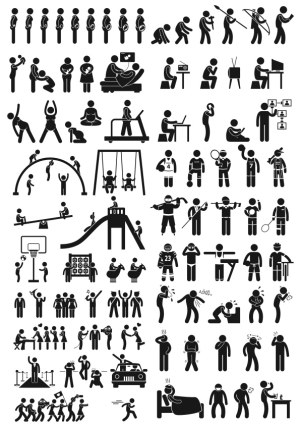 Black Silhouette Human Activities and Gestures Vector Icons Free Vector