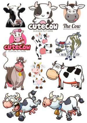 Collection of Cute and Cartoon Cow Vector Illustrations Free Vector
