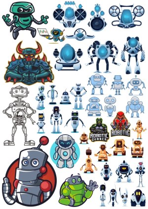 Diverse Collection of Robot and Robot-Themed Character Vectors Free Vector
