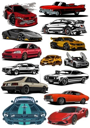 Collection of Vector Illustrations of Various Classic and Modern Cars Free Vector