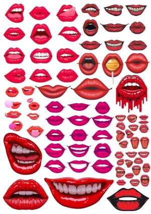 Set of Various Expressive Lips and Mouths Vector Illustrations Free Vector