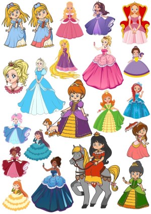 Collection of Cartoon Princess Characters in Various Dresses Free Vector