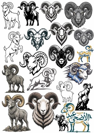 Diverse Ram and Mountain Goat Vector Illustrations Collection Free Vector