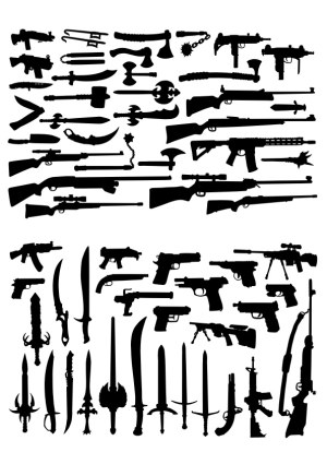 Silhouettes of Various Guns and Bladed Weapons Free Vector