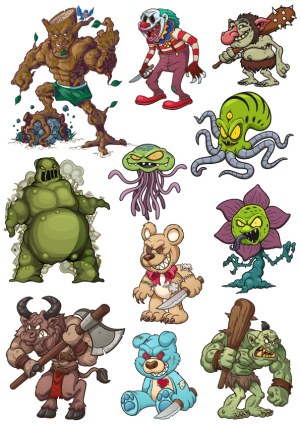 Set of Cartoon Monster and Creature Characters Free Vector