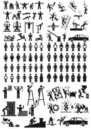 Vector Icons of Fitness, Injury, Work, and Various Human Activities Free Vector