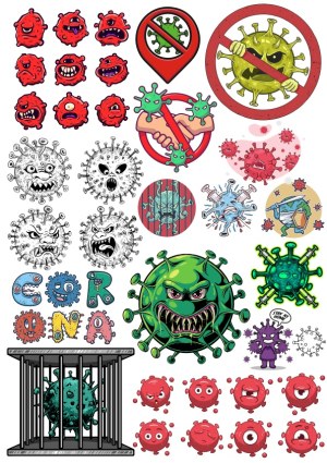 Cartoon Virus Characters and Anti-Virus Symbols Vector Set Free Vector