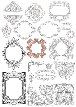 Ornate Vintage Floral Decorative Frames and Design Elements Free Vector
