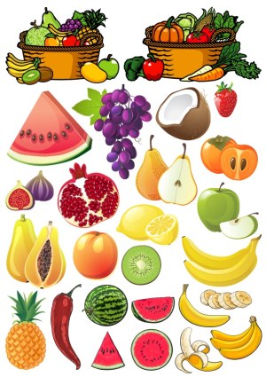 Colorful Assortment of Fruits and Vegetables Vector Set Free Vector