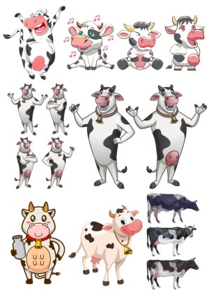 Collection of Cartoon and Realistic Cow Illustrations Free Vector