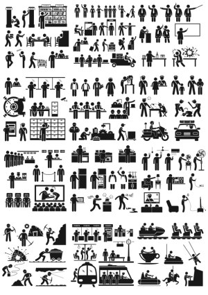 Comprehensive Set of Black and White Industrial and Daily Life Pictograms Free Vector