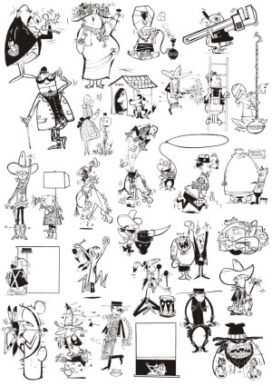 Retro Cartoon Characters Collection Black and White Free Vector