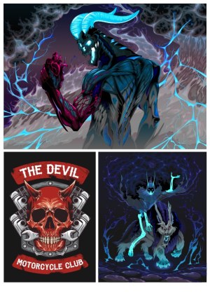 Dark Fantasy Demon and Motorcycle Club Skull Vectors Free Vector